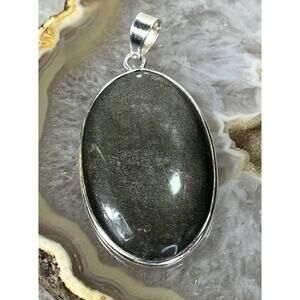 Golden Sheen Obsidian Sterling Silver Pendant 7.5g Southwestern Oval Cabochon